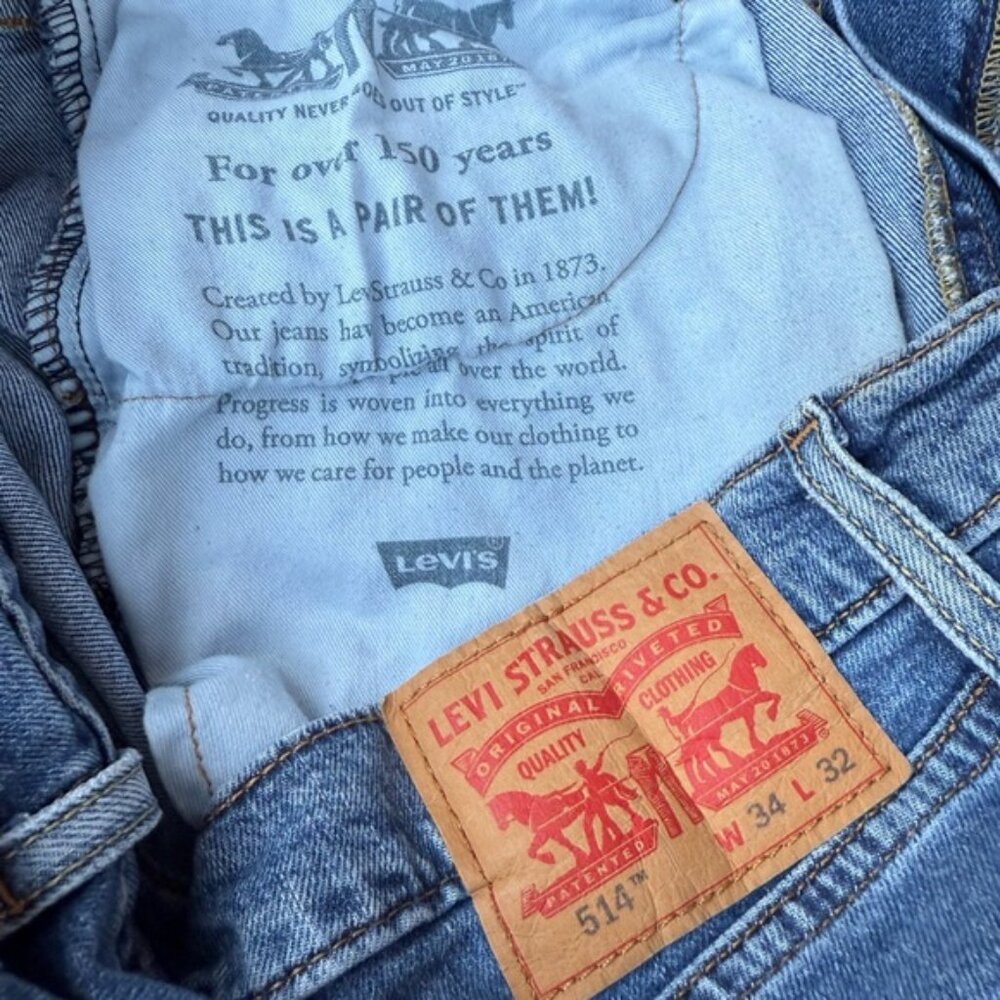 Levi Strauss 514 Levi's Denim Blue Jeans Straight Fit Mens Size 34 X 32 EUC - Picture 8 of 9